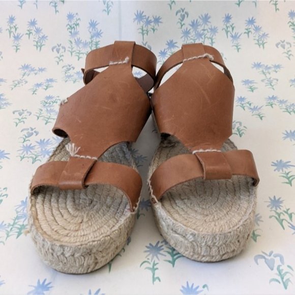 Soludos Banded Shield Espadrille Sandals 7 Tan Leather Ankle Strap Gladiator - Picture 6 of 12